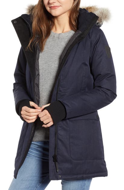 Click to view more detailed imagery on our partner's website Nobis Carla Hooded Down Parka With Genuine Coyote Fur Trim In Navy