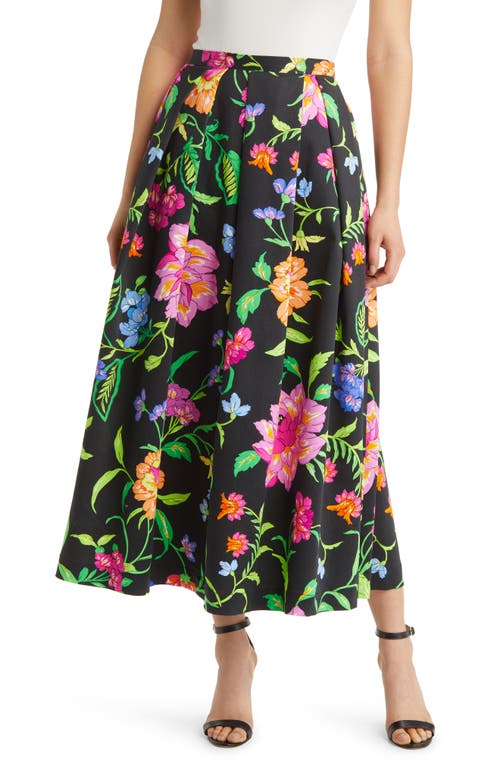 Natori Junko Floral Chino Maxi Skirt in Black Multi