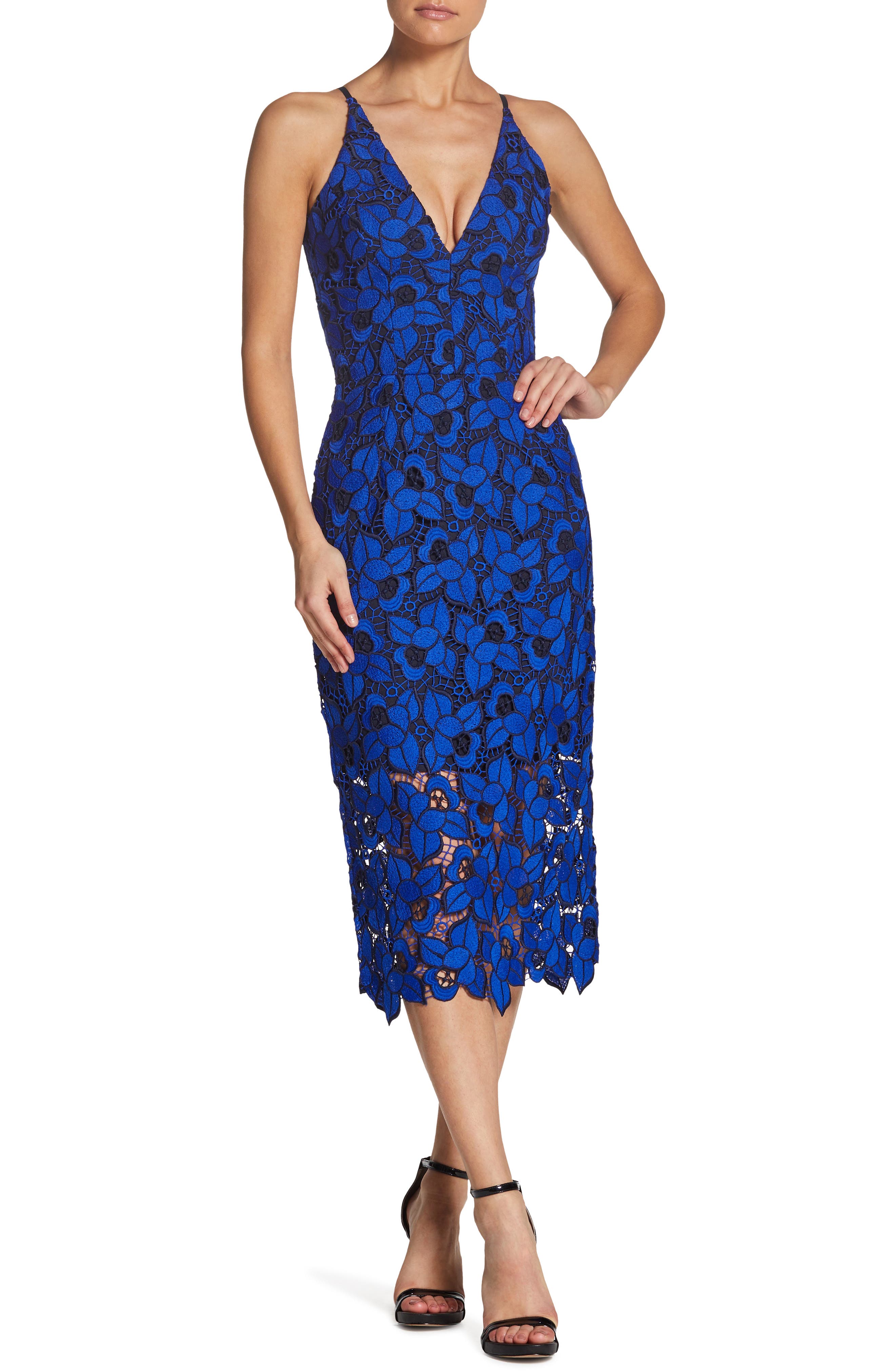 dress the population marie lace midi dress