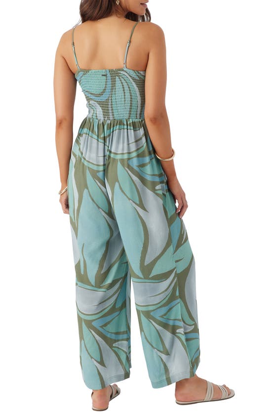 Shop O'neill Cade Smocked Wide Leg Jumpsuit In Oil Green