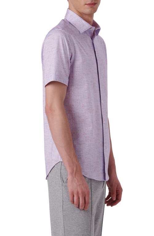 Shop Bugatchi Miles Ooohcotton® Marl Print Short Sleeve Button-up Shirt In Lilac