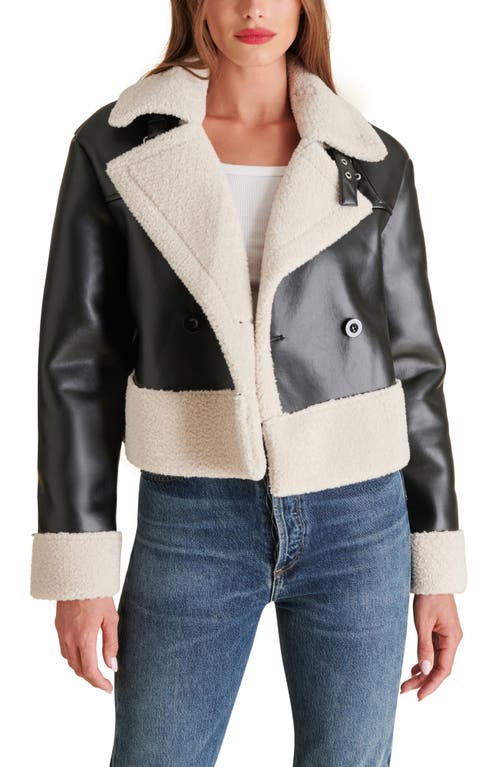 Shop Steve Madden Athen Faux Shearling Aviator Jacket In Black