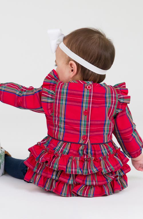 Shop Rufflebutts Tartan Cotton Bubble Romper & 3-pack Over-the-knee Socks Set In Red