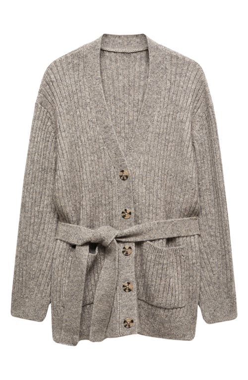 MANGO Tie Waist Button Front Cardigan Grey at Nordstrom,