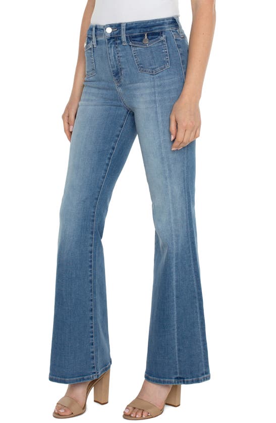 Shop Liverpool Los Angeles Hannah Flap Pocket Mid Rise Flare Jeans In Overlook