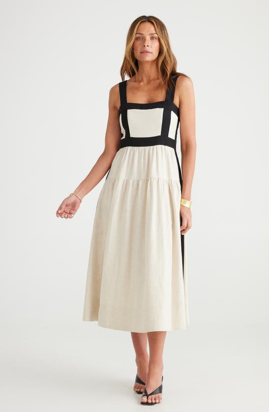 Brave + True Jolie Contrast Trim Midi Dress In Natural/ Black