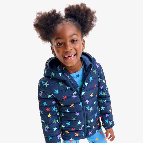 Primary Lightweight Puffer Jacket In Rainbow Confetti Stars In Navy Confetti Stars
