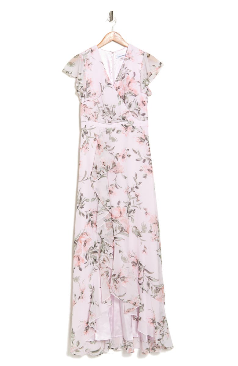 Calvin Klein Floral Flutter Sleeve Faux Wrap Maxi Dress | Nordstromrack