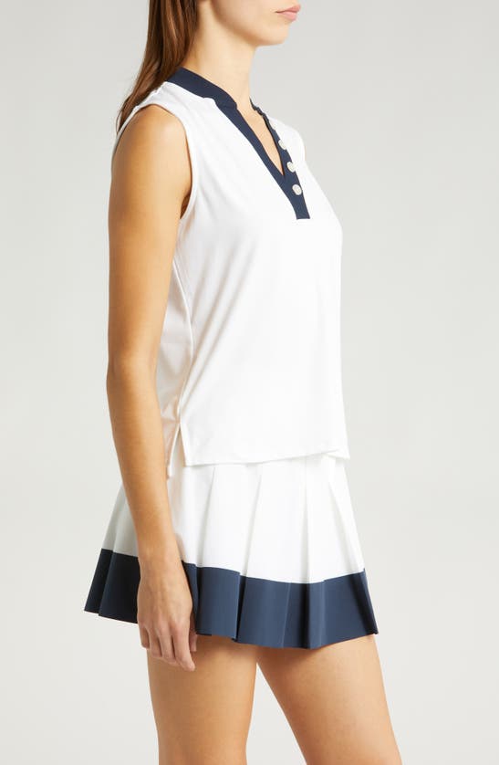 Shop Varley Shelby Sleeveless Performance Top In White/ Blue Nights