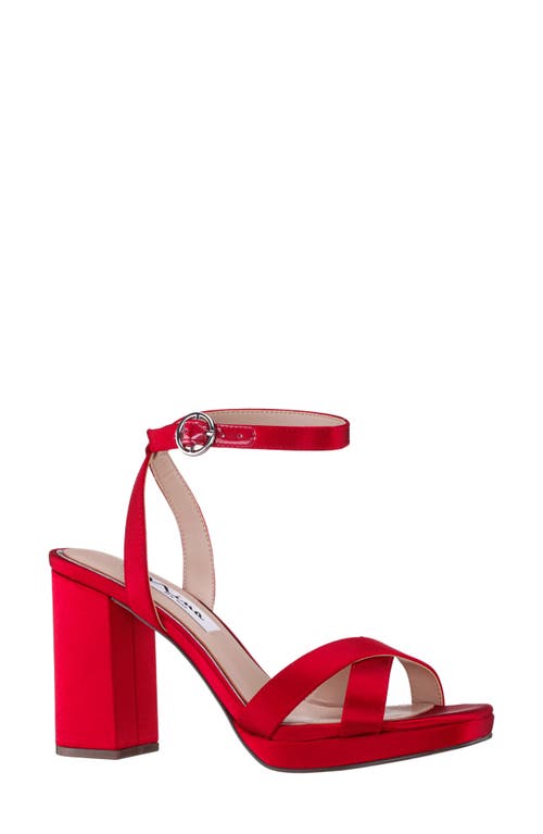 Sheilia Ankle Strap Sandal in Red Rouge Crystal Satin