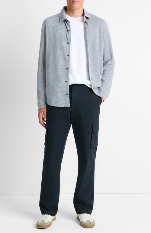 Shop Vince Bird's Eye Pima Cotton Knit Button-down Shirt In Evening Mist/classic Cream