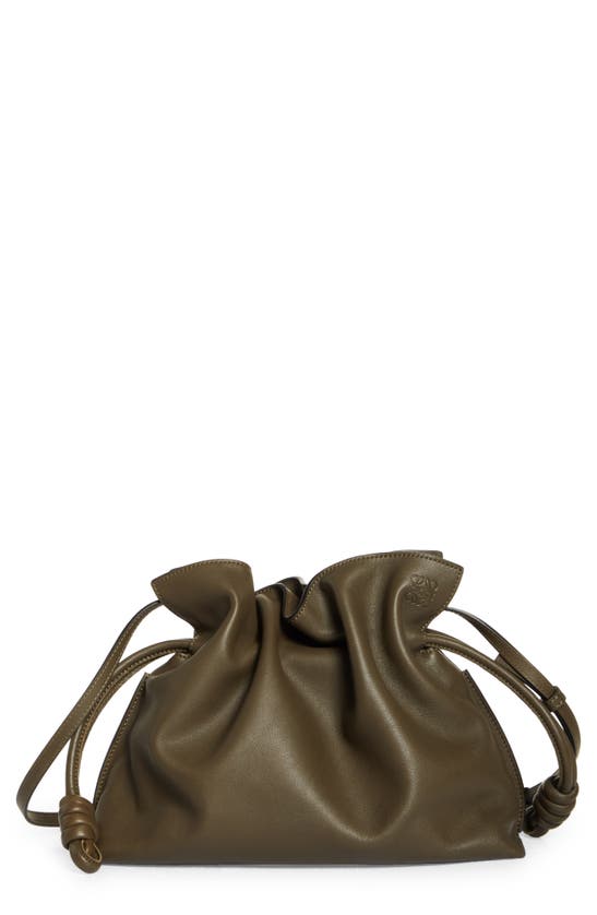 Loewe Flamenco Leather Clutch In Dark Khaki Green