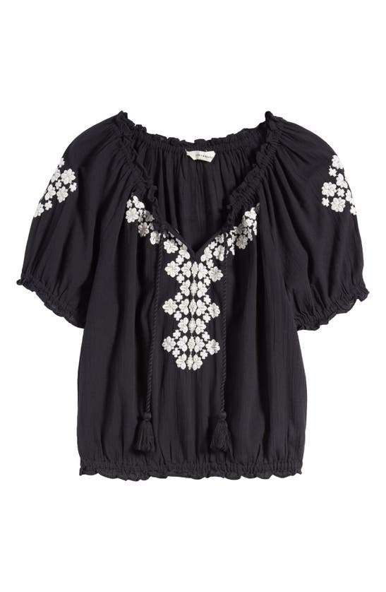 Shop Lucky Brand Geometric Embroidery Cotton Short Sleeve Top In Jet Black