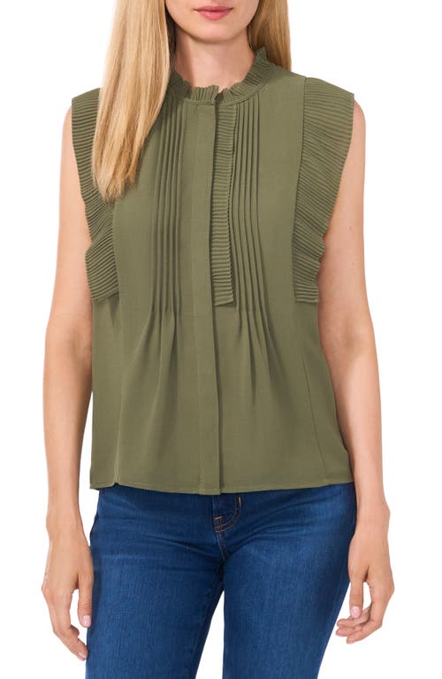 Cece Pleat Detail Sleeveless Top In Dark Clover Green