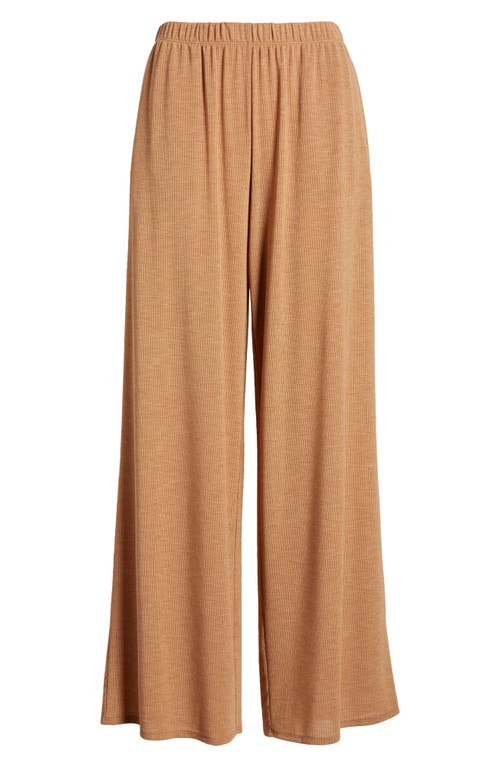 Shop Open Edit Dreamy Rib Wide Leg Pajama Pants In Tan Thrush Heather