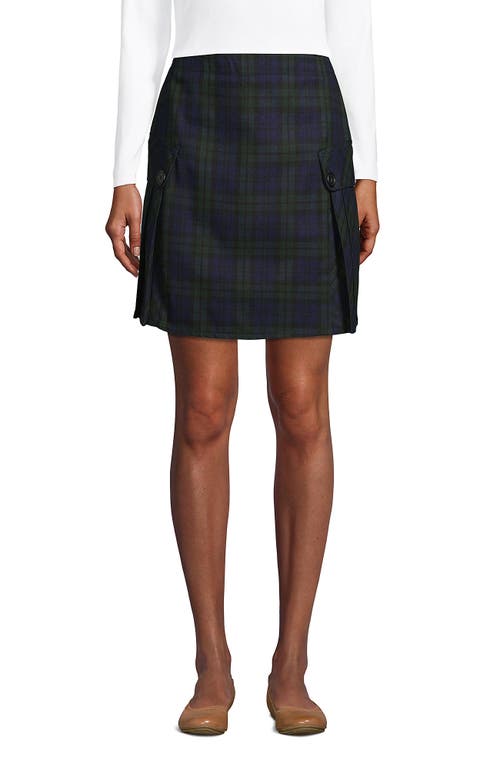 Shop Lands' End School Uniform Young  Side Pleat Plaid Skort Above The Knee In Classic Navy/evergreen Plaid