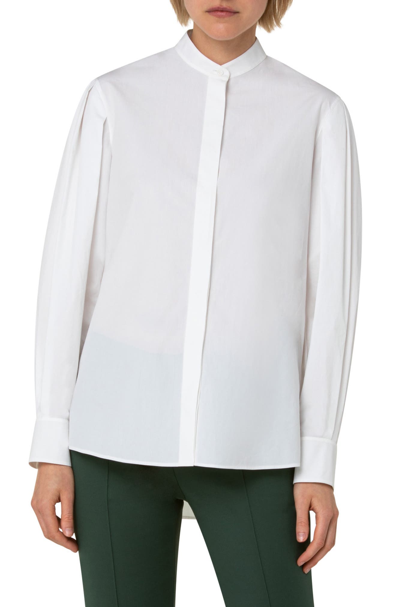 Akris punto Mandarin Collar Puff Sleeve 