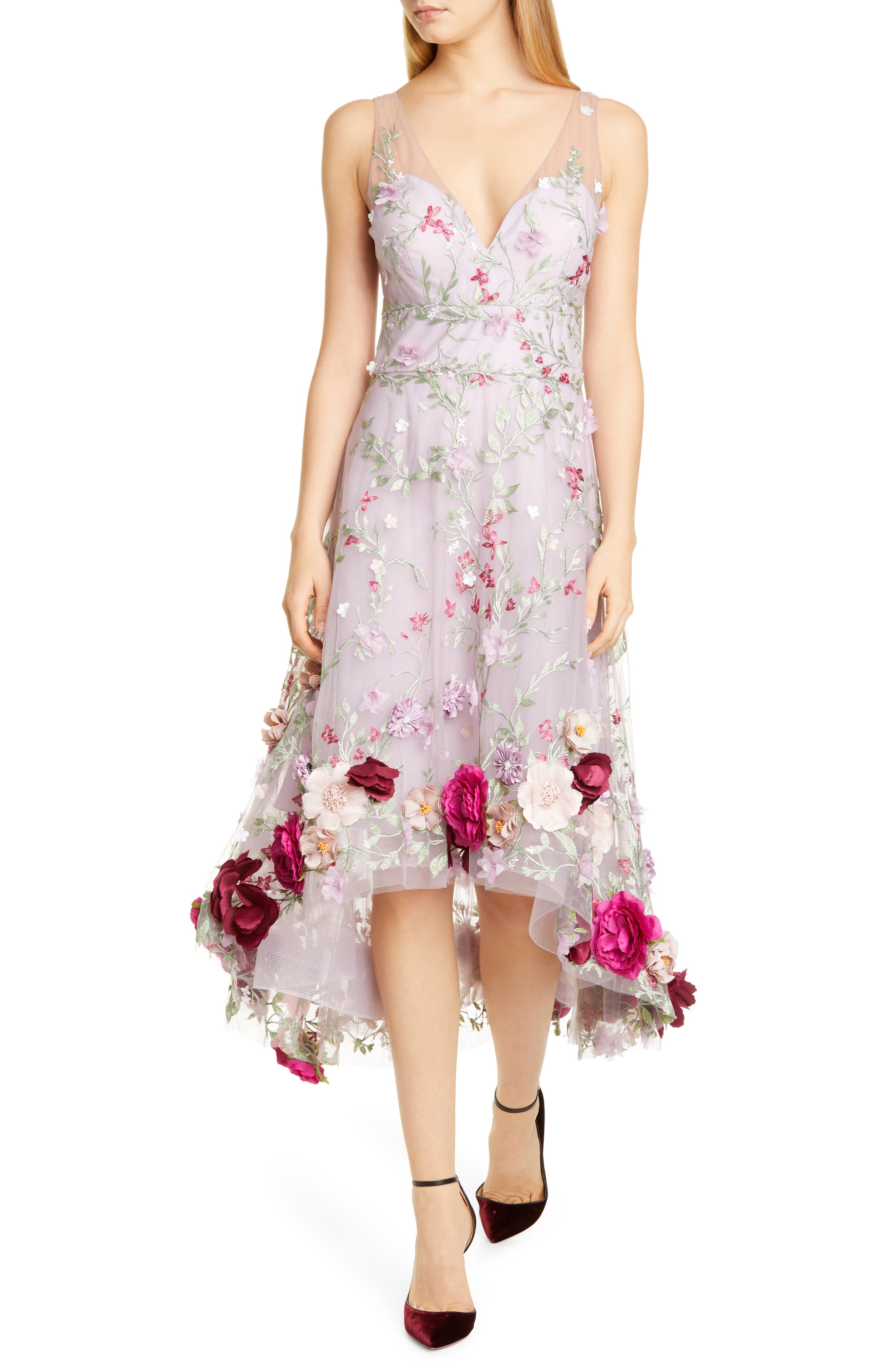 marchesa notte floral applique dress