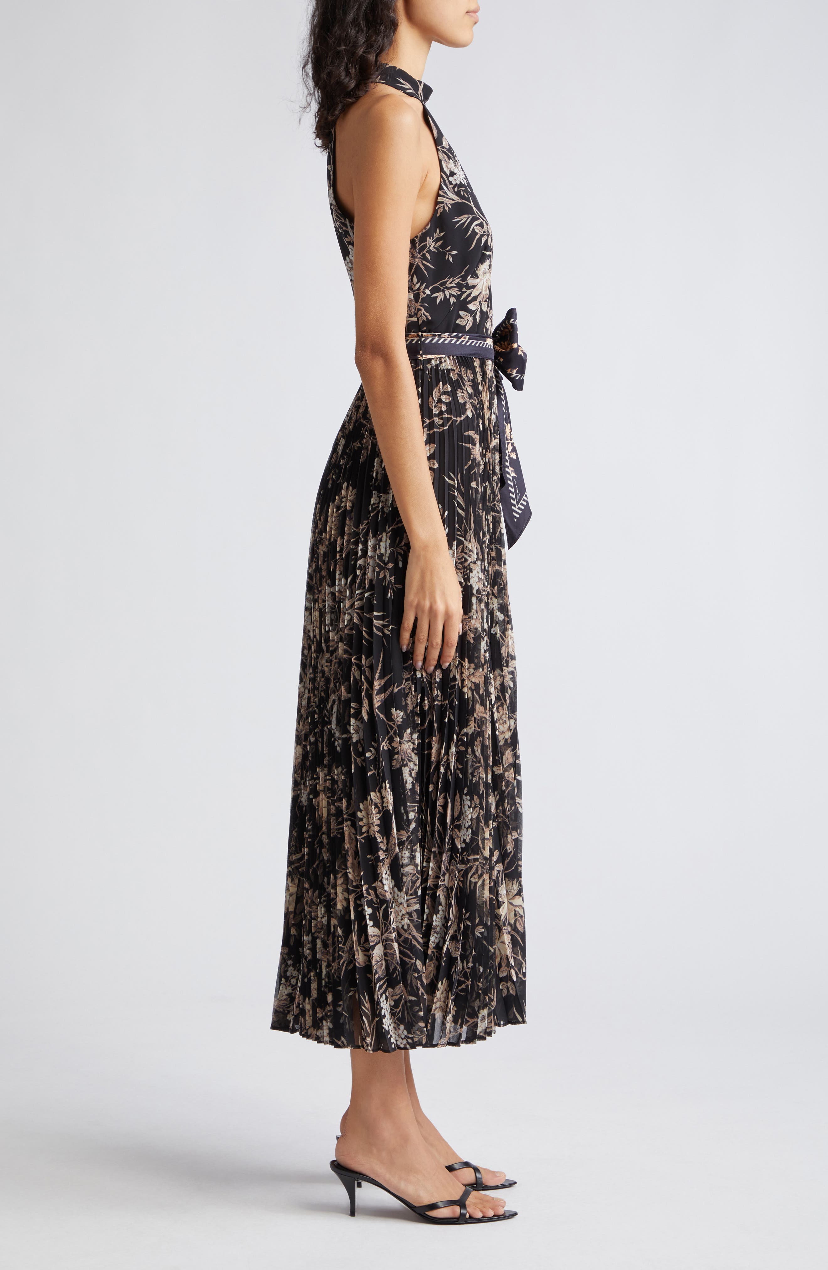 Zimmermann Sunray Picnic Pleated Chiffon Midi Dress in Black Mockingbird |  Smart Closet