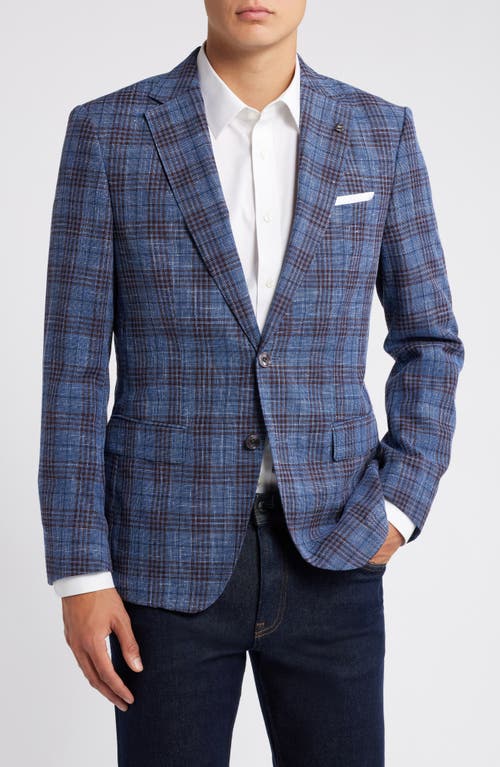 Shop Hugo Boss Boss Hutson Plaid Virgin Wool, Cotton & Linen Blend Sport Coat In Dark Blue