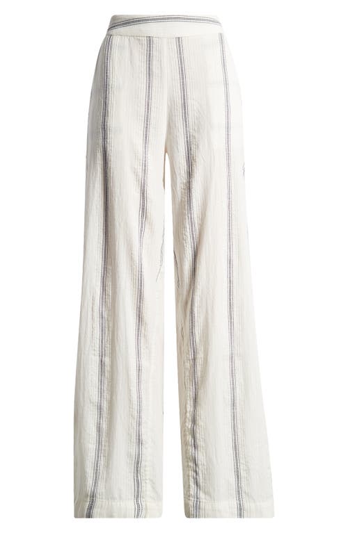 Shop Vero Moda Embroidered Stripe Cotton Wide Leg Pants In Birch/navy Blazer