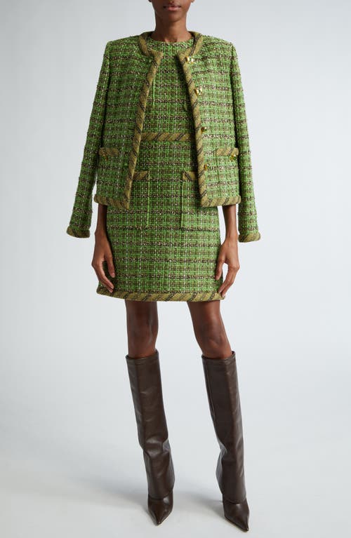 Shop St John St. John Collection Metallic Eyelash Tweed Sleeveless Dress In Cypress/moss Multi