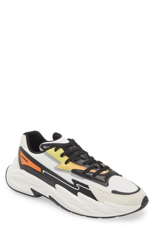 Shop Balmain Run-row Sneaker In White/yellow Multi