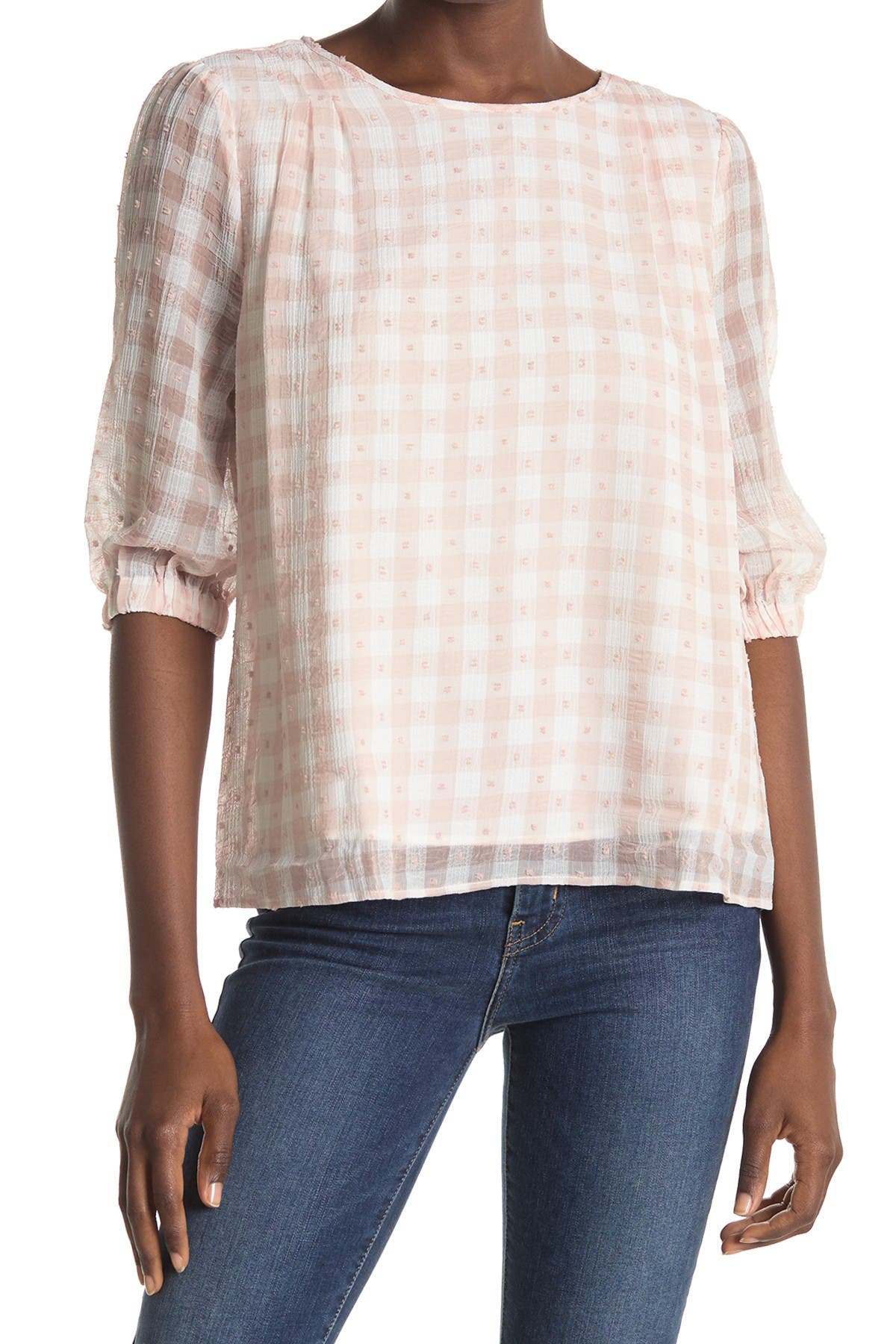 Click to view more detailed imagery on our partner's website Melloday Pintuck Patterned Woven Blouse In Pink Gingham
