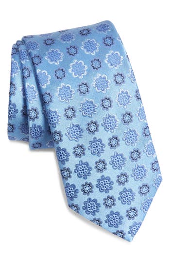 Duchamp Silk Medallion Tie In Blue