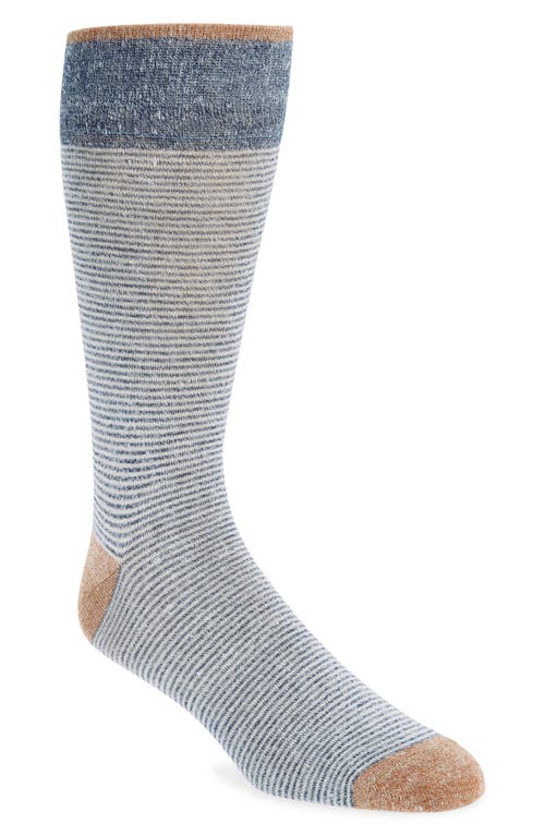 Preppy Stripe Linen & Cotton Blend Dress Socks in Navy