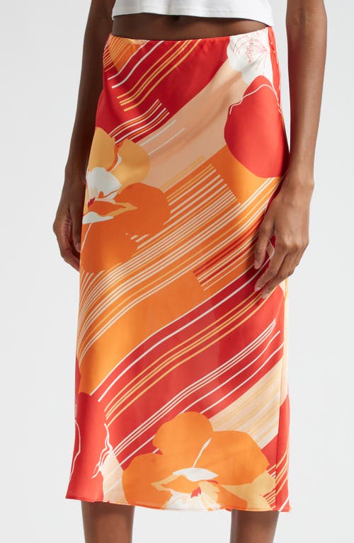 Shop Ramy Brook Rosetta Floral Stripe Midi Slip Skirt In Flame Amore