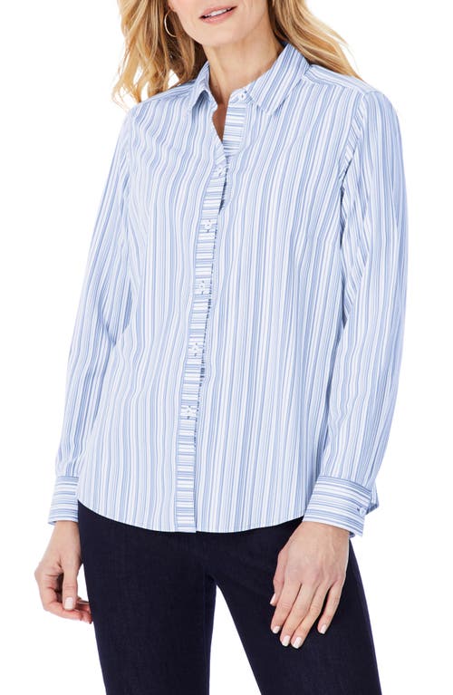 Foxcroft Ava Stripe Non-Iron Button-Up Shirt in Blue Bliss at Nordstrom, Size 6