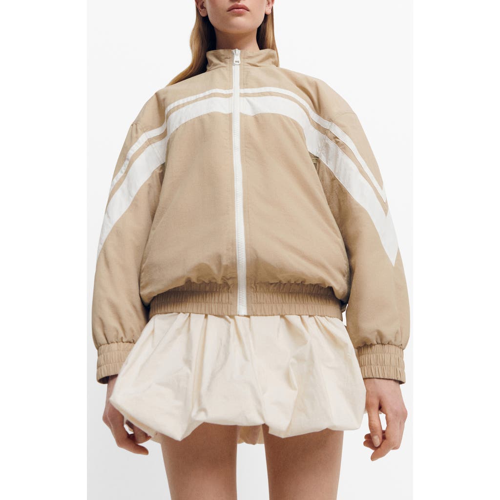 MANGO MANGO STRIPE PADDED OVERSIZE BOMBER JACKET