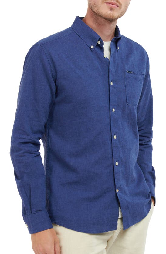 Shop Barbour Nelson Tailored Fit Solid Linen & Cotton Button-down Shirt In Indigo