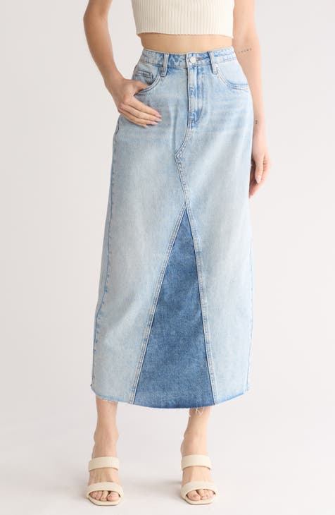 Patchwork Denim Midi Skirt