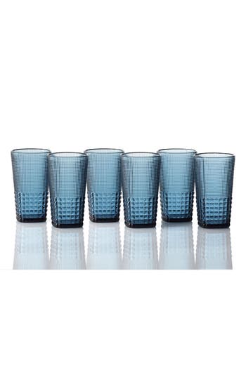 Fortessa Jupiter Set Of 6 Gold Rim Collins Glasses In Cornflower Blue