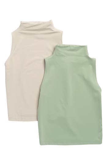 Shop Yogalicious Zenly Evelyn 2-pack Mock Neck Crop Tops In Iceberg Green/nacreous Cloud