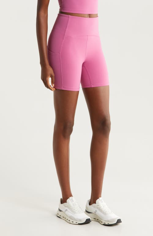 Shop Zella Studio Luxe Pocket Bike Shorts In Pink Violet