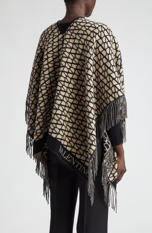 Shop Valentino Garavani Vlogo Toile Iconographe Virgin Wool & Cashmere Poncho In Beige/nero