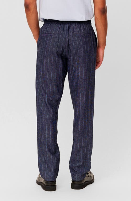 Shop Les Deux Patrick Stripe Linen Blend Drawstring Pants In Dark Navy/ivory