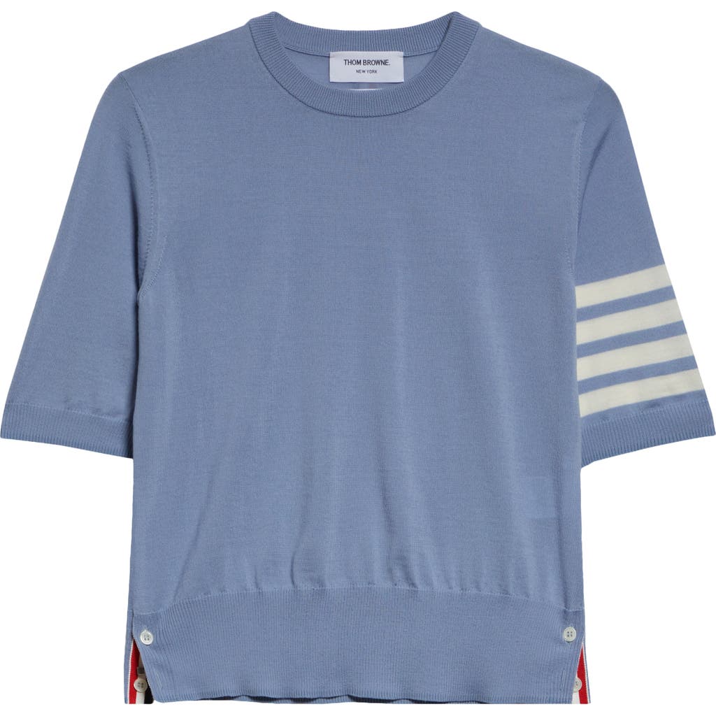 Thom Browne 4-bar Short Sleeve Wool & Cashmere Sweater In Light Blue