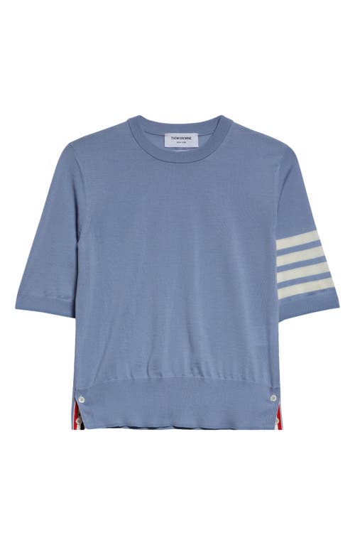 Shop Thom Browne 4-bar Short Sleeve Wool & Cashmere Sweater In Light Blue