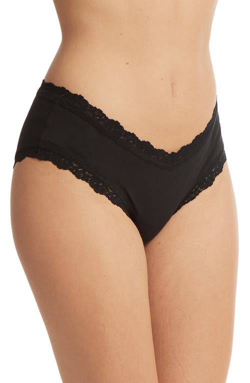Hanky Panky Lace Trim Stretch-Cotton Cheeky Briefs in Black at Nordstrom, Size X-Small