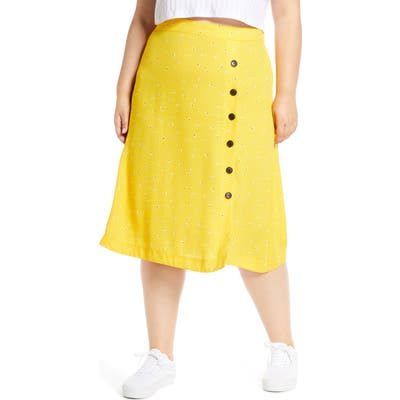 Plus Size Bp. Floral Side Button Midi Skirt, Yellow
