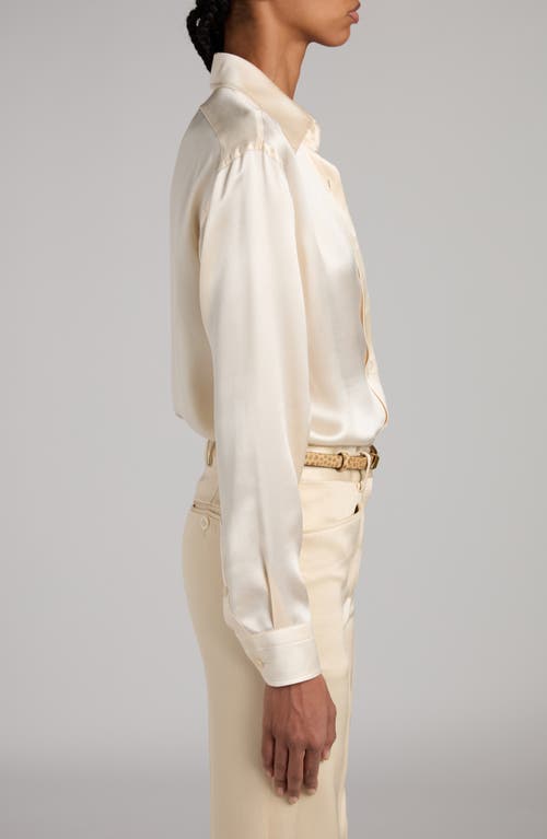 Shop Tom Ford Pleated Silk Charmeuse Button-up Shirt In Aw035 Off White