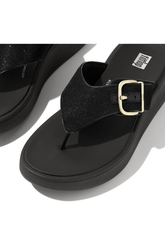 Fitflop F-mode Buckle Shimmerlux Platform Wedge Flip Flop In Black