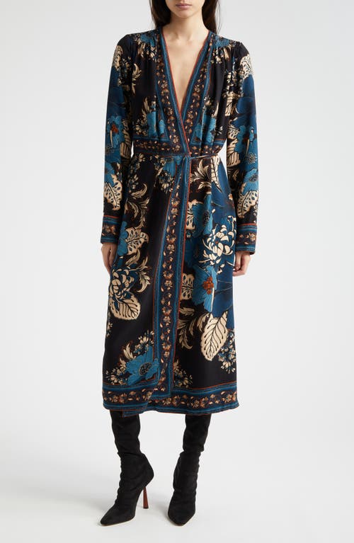 Shop Farm Rio Blossom Tapestry Long Sleeve Wrap Dress In Blossom Tapestry Black