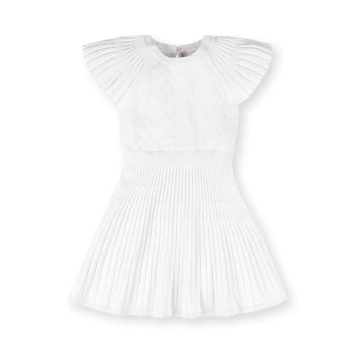 Hope & Henry Girls' Organic Cotton Short Flutter Sleeve Sweater Dress, Infant In White Diamond Pointelle