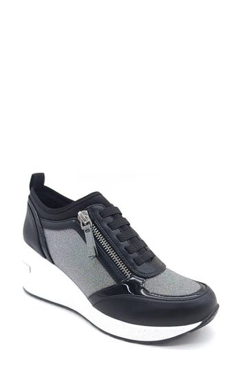 Reaction Kenneth Cole Fiona Platform Wedge Sneaker In Black Mesh
