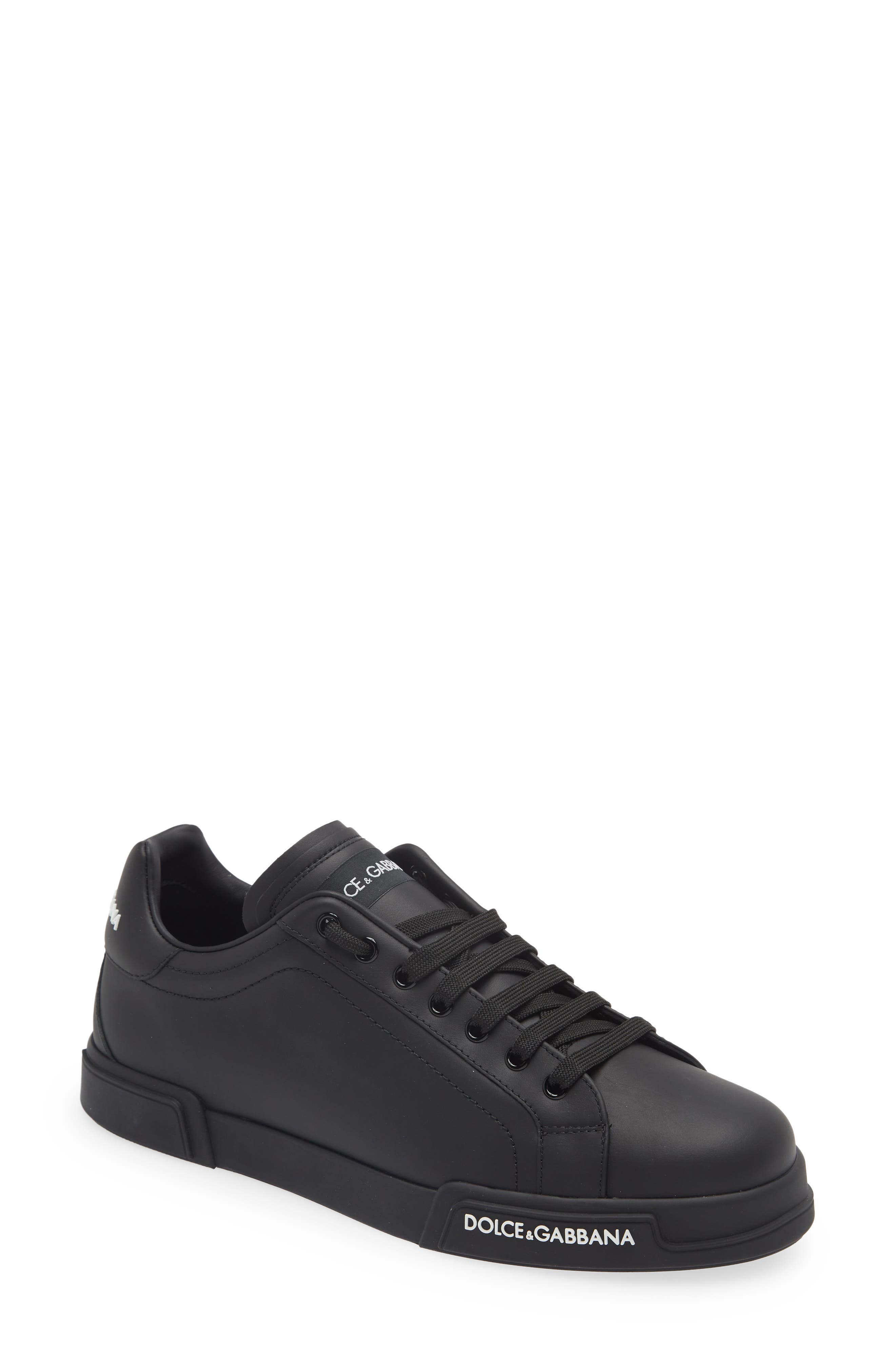 black Portofino logo low top leather sneakers
